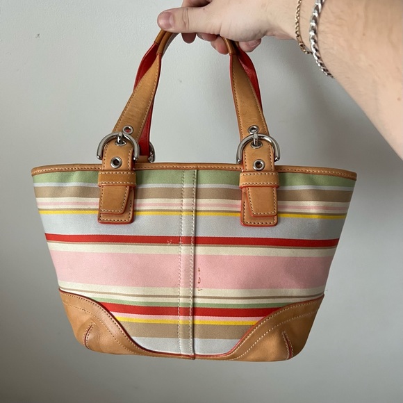 Coach Handbags - Vintage Coach ‘Daisy’ Striped Mini Top Handle Bag